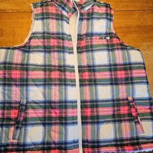 Plaid Fleece Vest - Pink, Green, White and Blue